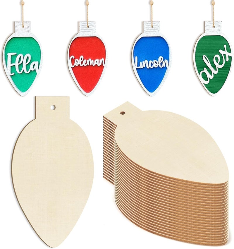 Sophena Wooden Christmas Ornaments to Paint Christmas Bell Decoration Cutouts Unfinished 24PCS 3.5 x 3 inches, DIY Blank Unfinished Christmas Tree Wood Discs Ornament for Home Crafts Hanging - Image 1